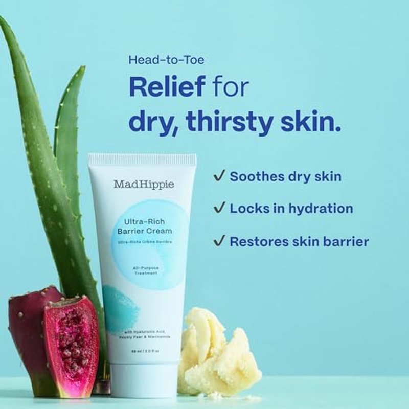 Mad Hippie Ultra-Rich Barrier Cream, Travel-Friendly ? Multi-Purpose Moisturizer with Hyaluronic Acid, Niacinamide & Vitamin C, Lotion for Extremely Dry Skin, Vegan & Cruelty-Free, 2 Oz