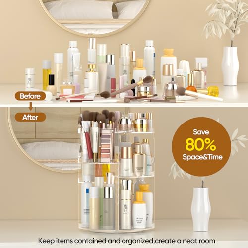 Awenia Small Acrylic Clear 360° Rotating Makeup Organizer - 7 Layers, Adjustable Storage for Cosmetics & Accessories