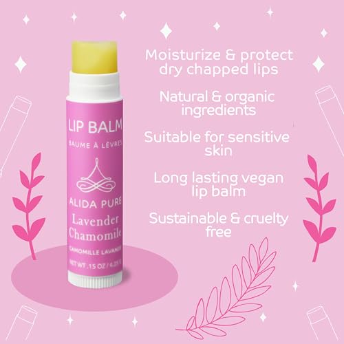 Vegan Lip Balm by PURE + SIMPLE Lavender Chamomile Lip Balm Collection, Cruelty Free Chapstick, Moisturize Dry, ed, or Chapped, Lips, 5 Tube Set.