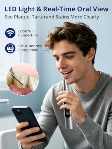 Teeth Plaque & Tartar Remover with HD Camera - Dental Cleaning Kit with LED Light & 5 Modes