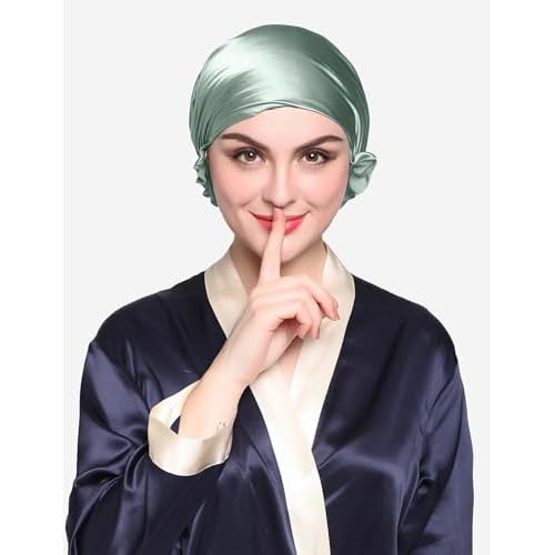 LilySilk Silk Bonnet for Sleeping Womens Sleep Cap 100% 19MM Mulberry Silk for Long Curly Hair Adjustable Stretchy Avocado Green