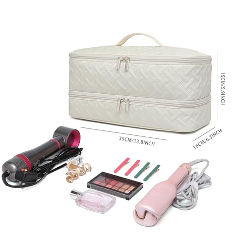 Beige Double-Layer Travel Storage Case for Revlon One-Step Hair Dryer & Hair Tools