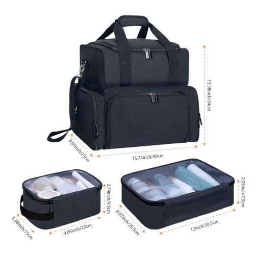 Large Makeup Bag with Removable Cases & Dividers – Travel Cosmetic Organizer, Black