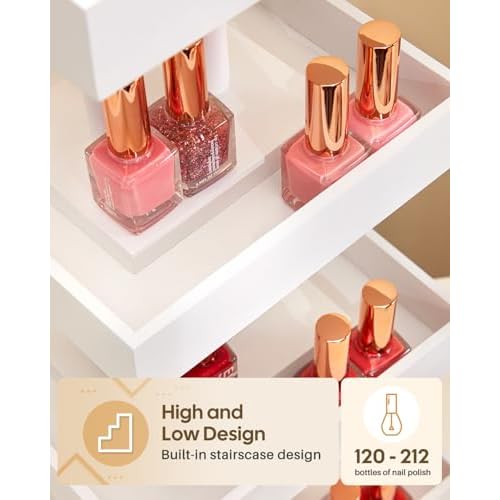 Homde Nail Polish Display Stand and Storage: 360 Degree Rotating Bamboo Rack Organizer, 4 Tier Makeup Holder for Fast Access on Countertop or Vanity for Girls & Women,White