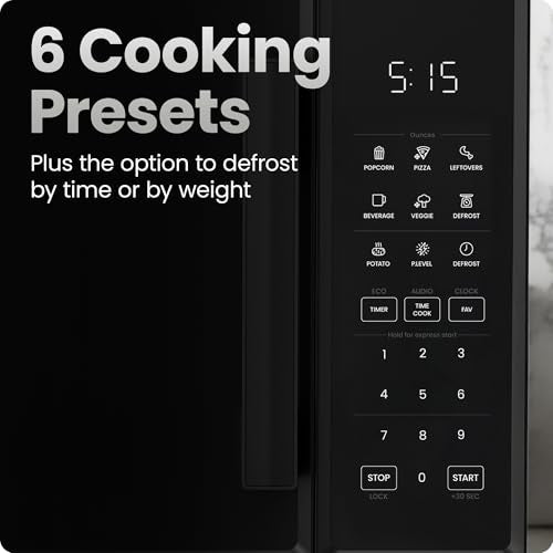 Countertop Microwave Oven 0.9 Cu. Ft., 900W, 10 Power Levels, 6 Presets, Black - Compact & Modern
