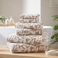 Taupe Floral 6-Piece Bath Towel Set - Cotton Plush, Absorbent & Soft