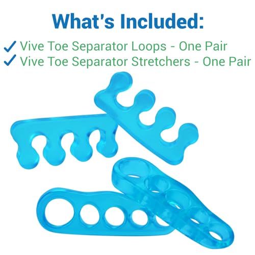 VIVEsole Toe Separators for Men & Women Medium (2 Pairs) - Silicone Gel Spreaders - Therapeutic Spa Stretchers for Plantar Fasciitis, Bunions, Overlapping Hammer Toe Spacers - Metatarsal Yoga Cushion