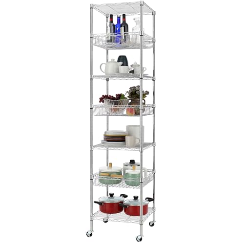Heavy Duty 7-Tier Wire Shelving Unit - 78.8 Inches Chrome Storage Rack with Wheels