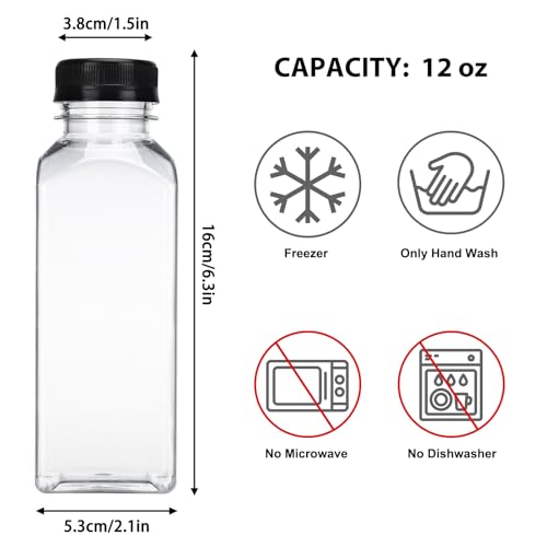128pcs 12oz Plastic Juice Bottles with Leak-Proof Caps & Labels - Food Grade PET