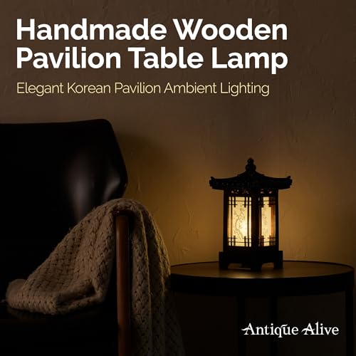 Korean Wooden Table Lantern - Handmade Pagoda Accent Light with Brown House Variation