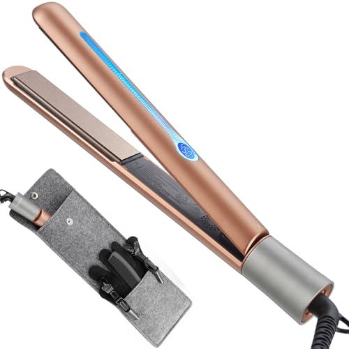 NITION Gold Ceramic Tourmaline Hair Straightener with LCD Display & Travel Pouch - 1" Flat Iron