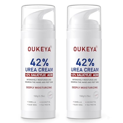 OUKEYA Urea Cream 42% Plus 2% Salicylic Acid, For Extremely Dry Skin on Heels, Elbows, Knees, 5.29 Ounce (Pack of 2)
