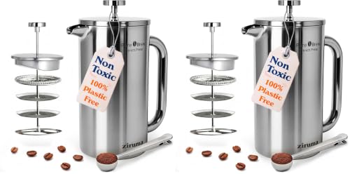 Stainless Steel French Press Coffee Maker 34 oz Pack of 2 - No Plastic, Heavy Metals, Variation of THIS listing