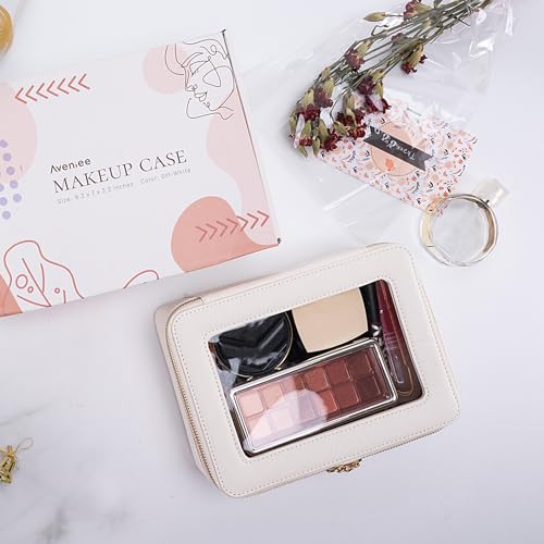 Off-White Large Travel Makeup Bag Organizer - Waterproof Cosmetic Pouch for Women