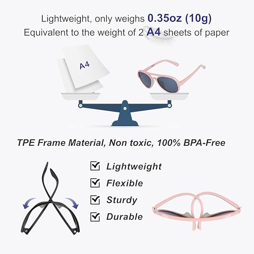 Baby Aviator Sunglasses with Strap - Polarized Flexible Frame for 0-24 Months
