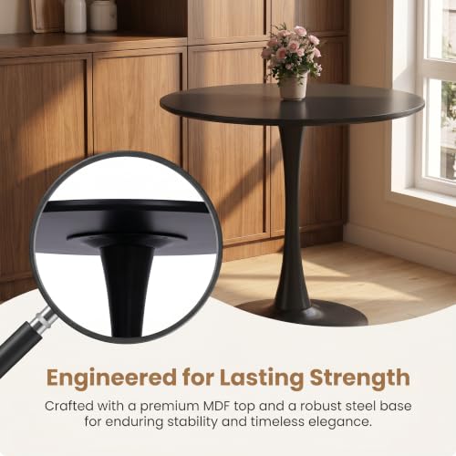 Small Round Dining Table 28-inch Tulip Table with Metal Pedestal, Black