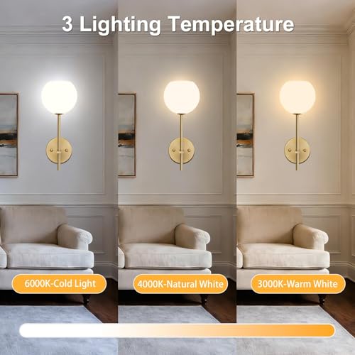 Gold Wireless Rechargeable Wall Sconces Set of 2 with Remote, Dimmable RGB & CCT for Home Decor