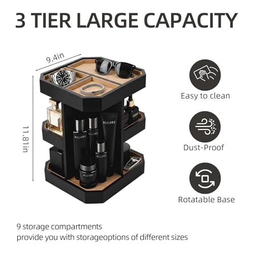 Rotating Cologne Organizer for Men, Metal Fragrance Display Stand with Suede-Lined Trays, 360¡Æ Turntable Cologne Stand for Dresser Desk, Gift-Ready Perfume Organizer