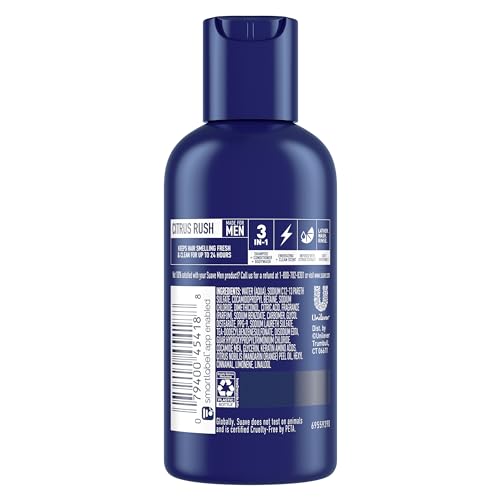 Suave Men Body Wash 3-in-1 Citrus Rush ? Travel-Size Shampoo, Conditioner & Soap All-in-One Formula with Keratin for Healthy Hair & Skin, 3 Oz Ea (Pack of 3)