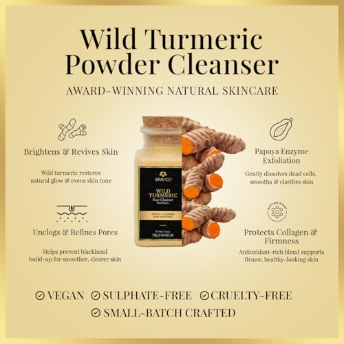 Wild Turmeric Face Cleanser 2.6 oz -Brightening Powder Face Wash with Papaya Enzymes - Sulfate-Free, Vegan Cleanser - Promotes Glow & Clarity