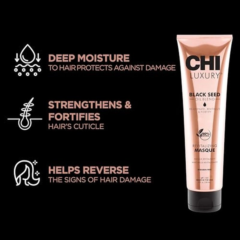 CHI Luxury Black Seed Oil Revitalizing Masque, Deep Conditioning Treatment Creates Soft, Healthy Hair, Sulfate, Paraben & Gluten-Free, 5 Fl Oz