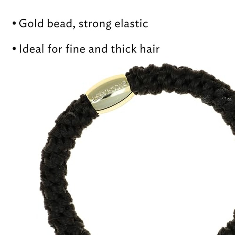 Black Hair Ties with Gold Bead for Thick Hair, Grab & Go Ponytail Holders, 8 Pack, Black | Gold Bead, Thick No-Crease Bands with Strong Hold, Damage-Free Design | L. Erickson