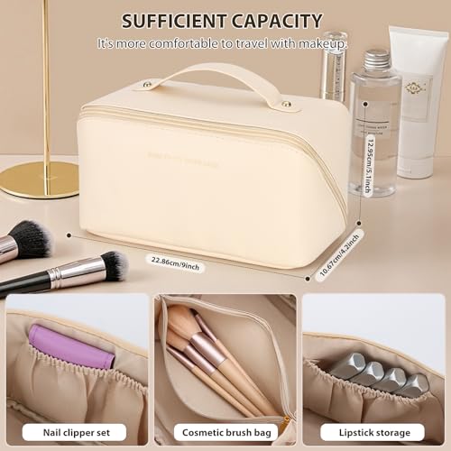 Makeup bag, Large capacity travel toiletry bag, Waterproof Portable Cosmetic Bag, travel makeup bag, With Nail Art Kit Set, Best Choice for Makeup Experts. (off white style)