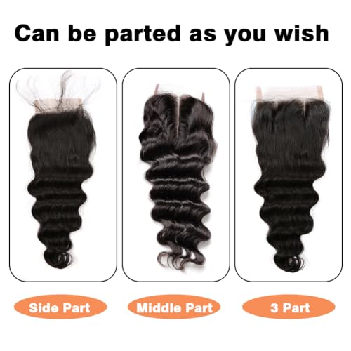 Remy Human Hair Lace Closure 4x4 Deep Wave Free Part 12-Inch Natural Black