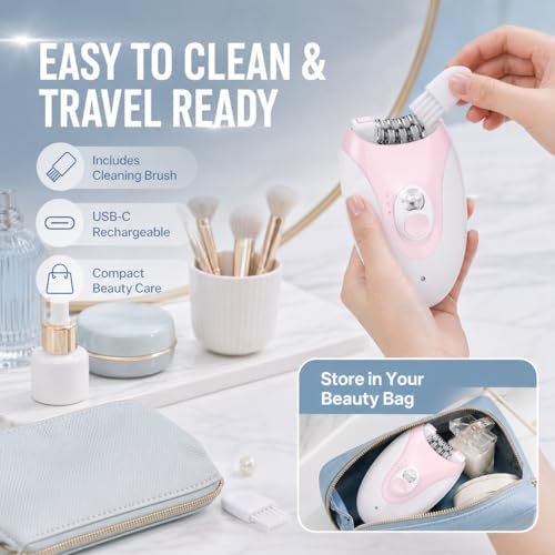 Women's Electric Epilator for Face & Body - 36 Tweezers, Cordless, Wet & Dry, 2 Speeds