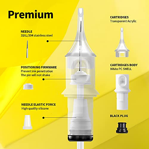 HAWINK 50Pcs Mixed Bugpin Curved & Round Magnum Tattoo Cartridges #10 7RM-15RM, EN05S-50KIT-T