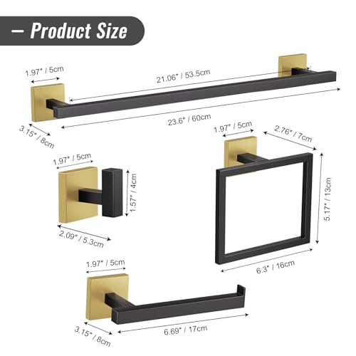 10-Piece Black & Gold Bathroom Hardware Set - Wall Mounted Towel Racks & Accessories
