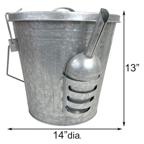 Galvanized Steel Bird Seed Storage Bin with Locking Lid & Scoop - Rustic Farmhouse Design, 16.5 Quarts / 25 Pounds Capacity