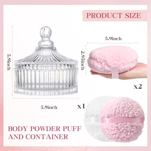 AmeLeis Extra Large 6 Inch Dusting Powder Puff & Clear Container - Large with 2 Puffs