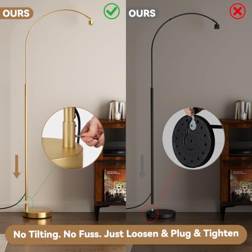 Ambimall Boho Arc Floor Lamp - Gold, Color Temp & Brightness Adjustable, Remote Control, Modern Lighting, Variation: Gold-Bohemian