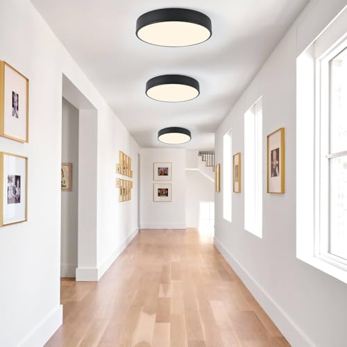 3-Light Modern Black Flush Mount Ceiling Light - 15.8 Inch, Dimmable, E12 LED Bulb Ready