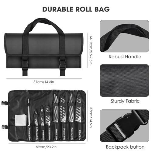 MOSFiATA 12-Piece Kitchen Knife Set with Sharpener & Oxford Cloth Roll Bag - Japanese Steel