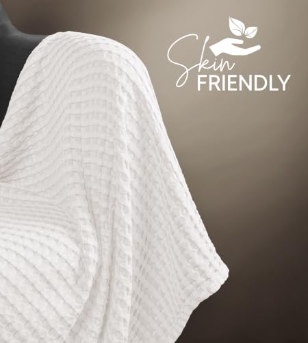 Big Size White Cotton Waffle Blanket 120x120 Inch - Cozy All-Season Bedding