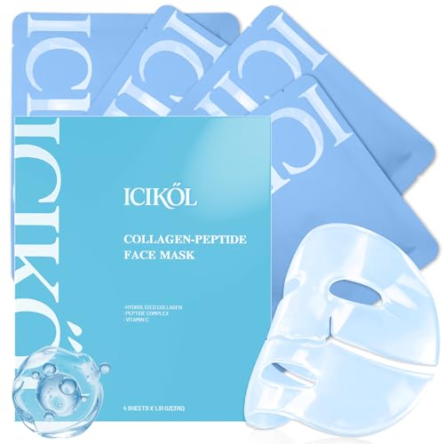 Blue Age-Defying Collagen Face Mask 4 Pack - Hydrating Skin Sheet Mask for Youthful Glow