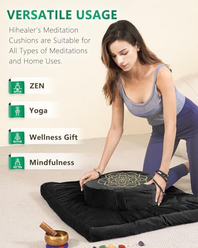Hihealer Meditation Cushion Black Tibetan Velvet Floor Pillow