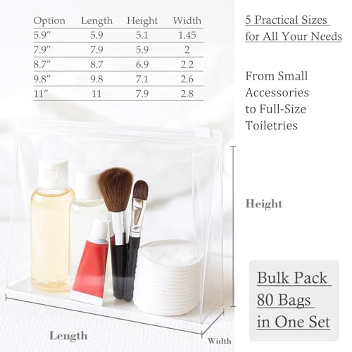 Transparent 5.9" Mini Clear Makeup Bags - 80 Pack Water-Resistant Cosmetic Pouches with Zipper, TSA Approved Travel Organizer