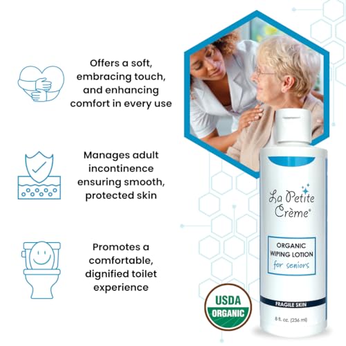 La Petite French Premium Liniment Wiping Lotion for Seniors (8 oz) - Alternative to Wet Wipes, Incontinence Lotion - Moisturizer & Skin Cleanser - USDA Organic Certified & EWG Verified