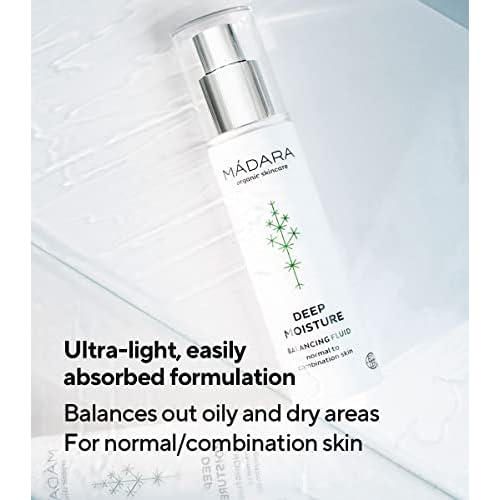 Madara Organic Skincare | Deep Moisture Fluid - 50ml, Ultra-light texture, 24-hour hydration, Balancing, Dermatologically tested, Ecocert certified, Recyclable packaging.