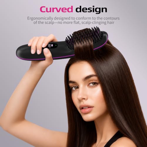 Cordless Plasma Hair Straightener Brush - Portable, Fast Heating, Anti-Scald, Rechargeable for Frizz-Free Shine