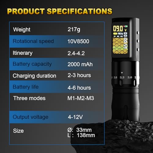 OZER Professional Tattoo Pen Set with High-Capacity Battery & 20 Ink Cartridges