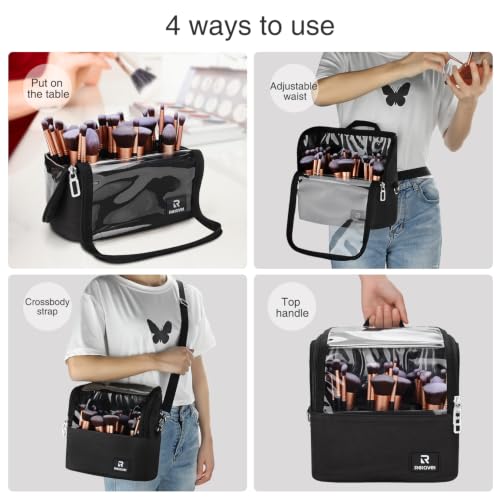 A1 Black Makeup Brush Bag with Adjustable Divider - Large Capacity & Foldable Design