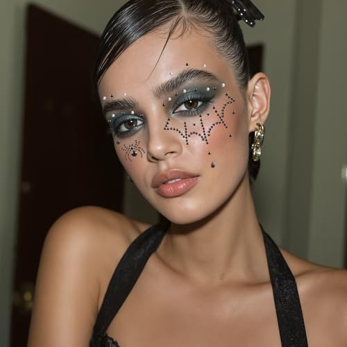 NOOEPC 3D Spider Web Face Gems, Halloween Makeup Face Jewels for Women, Hair Gems Clear Face Rhinestones, Halloween Makeup for Women Face Stickers Spider Costume