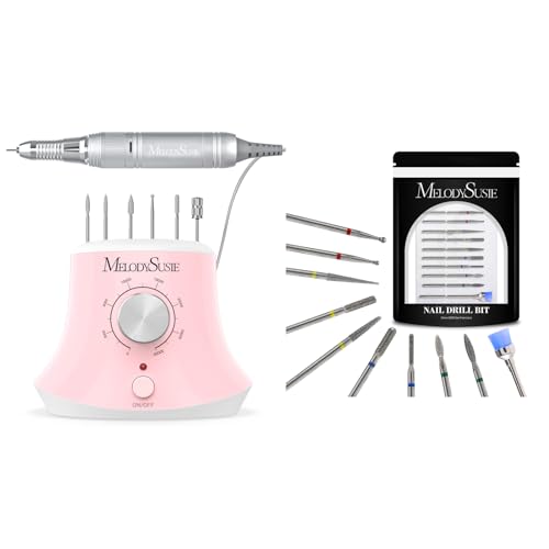 MelodySusie 30000 RPM Professional Nail Drill Scarlet with 10pcs Nail Drill Bits Set