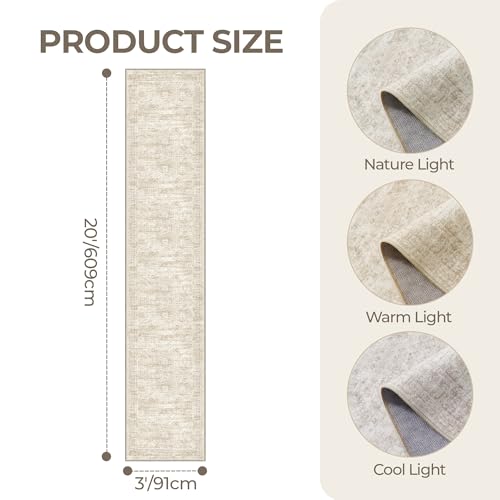 Beige Non-Slip Washable Runner Rug 3x20 ft Hallway Carpet - Variation: Beige/Ivory/3' x 20' (Runner)