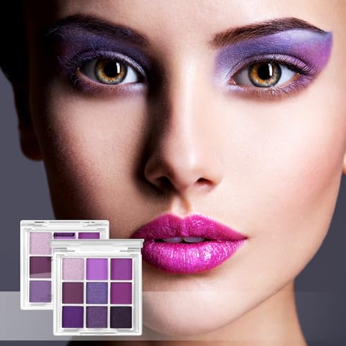 9 Colors Eyeshadow Palette, Purple Eye Shadow Makeup Powder, Creamy, Shimmer Matte Shades, Travel Eyeshadow for Women