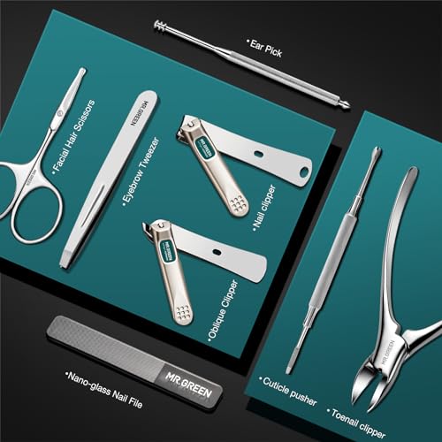 MR.GREEN 8-in-1 Pedicure & Manicure Nail Clipper Set with Microfiber Leather Case - Mr-6658
